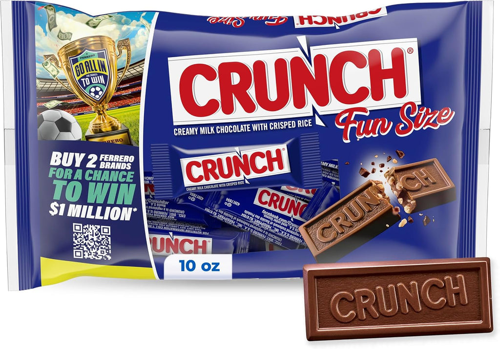 CRUNCH Fun Size Candy Bars, Creamy Milk Chocolate with Crisped Rice, Individually Wrapped Candy, Shareable Pack, 10 oz