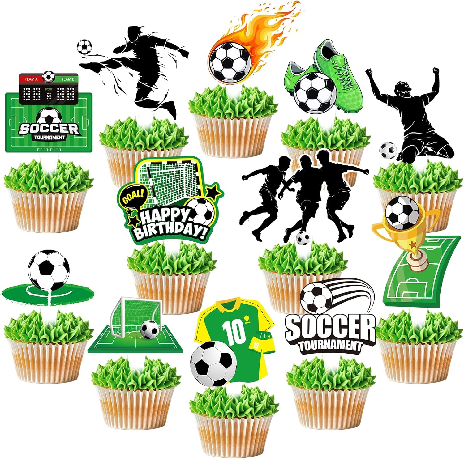 48 Pcs Soccer Cupcake Toppers Soccer Birthday Party Decorations Sport Theme Birthday Decorations