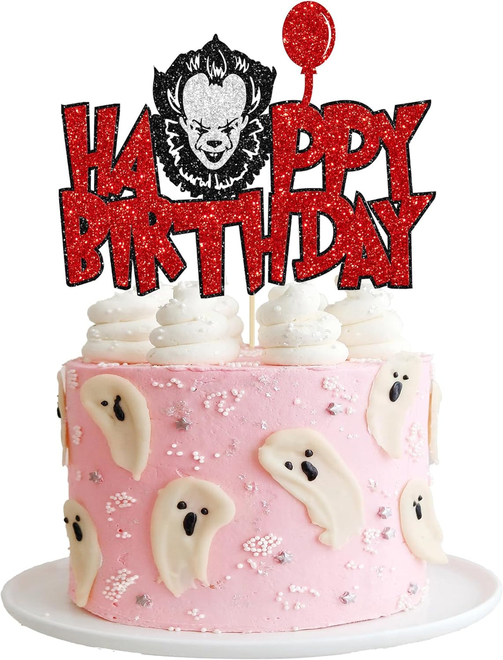 1Pcs Halloween Horror Birthday Cake Topper Red Glitter Killer Birthday Cake Decoration Horror Movie Birthday Cake Topper for Halloween Birthday Party Cake Supplies