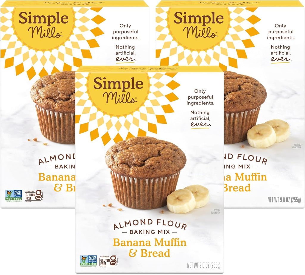 Simple Mills Almond Flour Baking Mix, Gluten Free Banana Bread Mix, Muffin Pan Ready, Made with whole foods, 3 Count (Packaging May Vary)