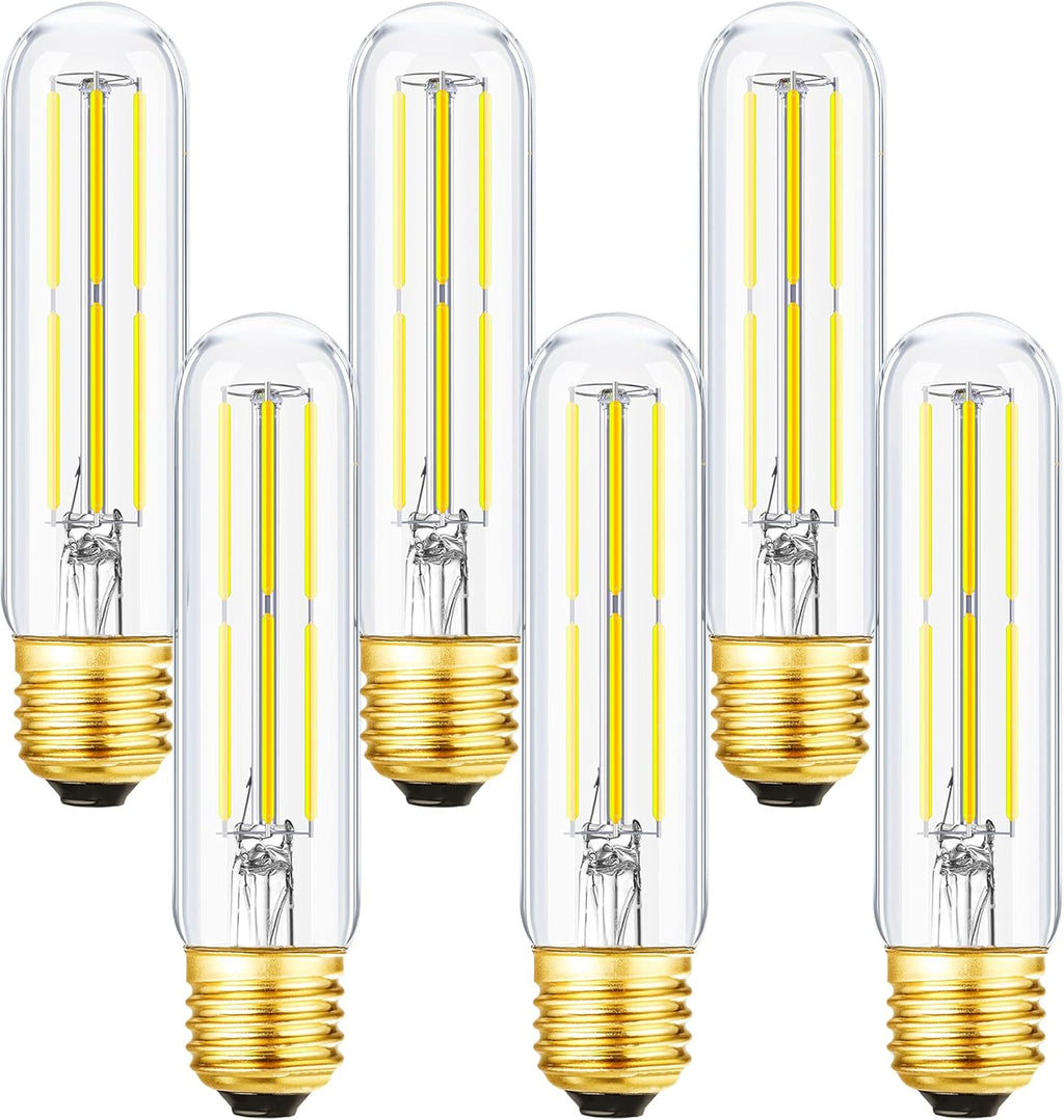 E26 Tubular Led Bulbs 6W Dimmable Led Tube Bulbs Cool White 5000K E26 Incandescent Ligth Bulb 60 Watt Equivalent T10 Led Light Bulbs for Cabinet Display Cabinet etc,Clear Glass,5.1in, 6 Pack.