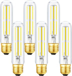 E26 Tubular Led Bulbs 6W Dimmable Led Tube Bulbs Cool White 5000K E26 Incandescent Ligth Bulb 60 Watt Equivalent T10 Led Light Bulbs for Cabinet Display Cabinet etc,Clear Glass,5.1in, 6 Pack.