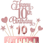 10th Birthday Cake Decorations, 10th Birthday Candles Cake Numeral Candles and Glitter Happy 10th Birthday Cake Toppers Set for Birthday Party Supplies (Rose Gold)