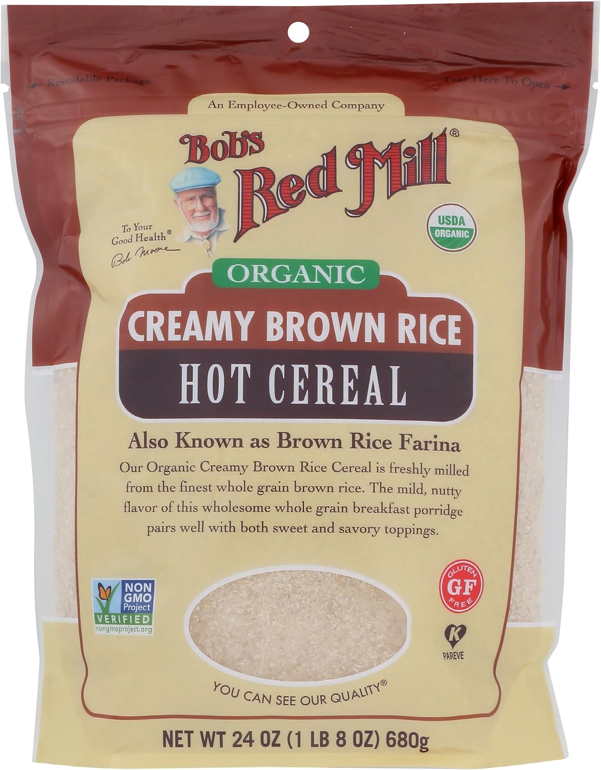 Bob's Red Mill Organic Brown Rice Hot Cereal, 24oz (Pack of 1) - Non GMO, Whole Grain, Vegan, Kosher