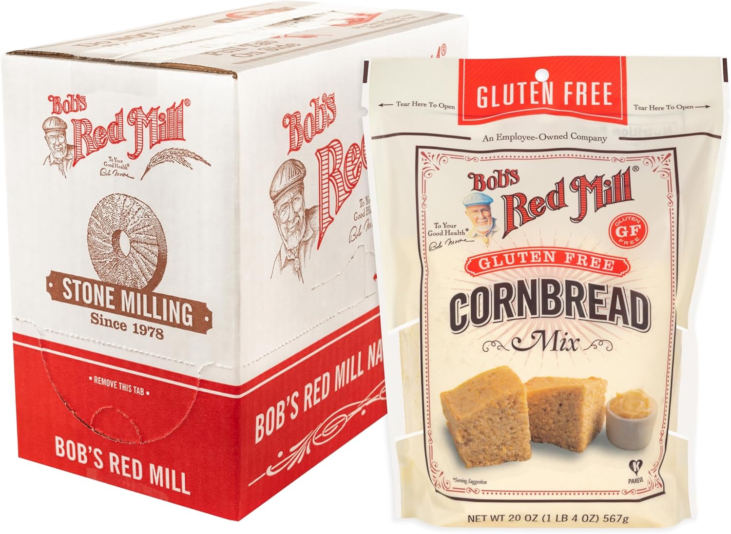 Bob's Red Mill Gluten Free Cornbread Mix, 20oz (Pack of 4) - Gluten Free, Kosher, Package makes one 9”x9” Pan or 12 Muffins - Moist, Light Texture