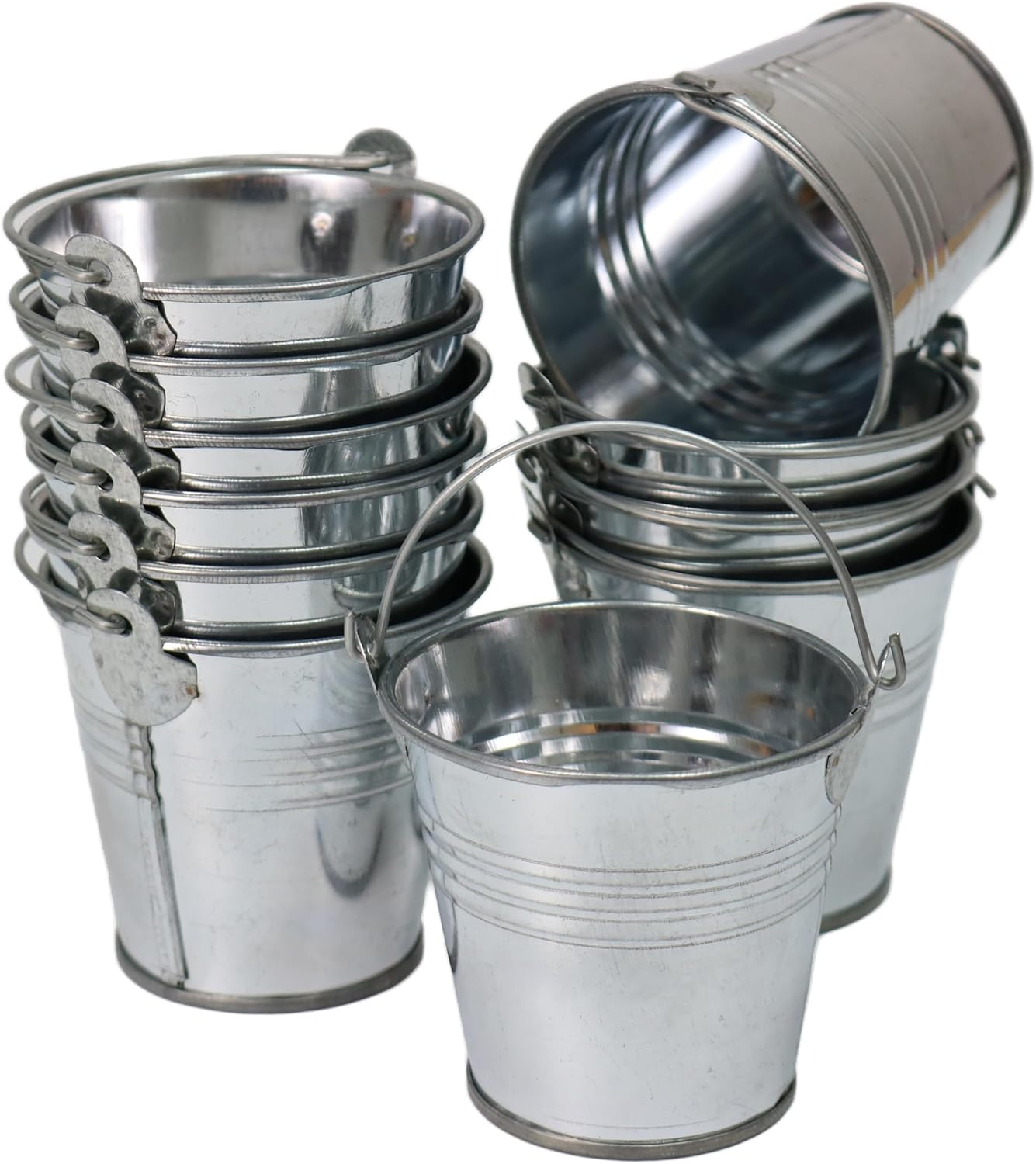 GIFTEXPRESS 12 Pack Mini Size 2.37" Tall Metal Buckets with Handles, Small Galvanized Tin Pails for Party Favor, Succulent, Wedding, Not Watertight