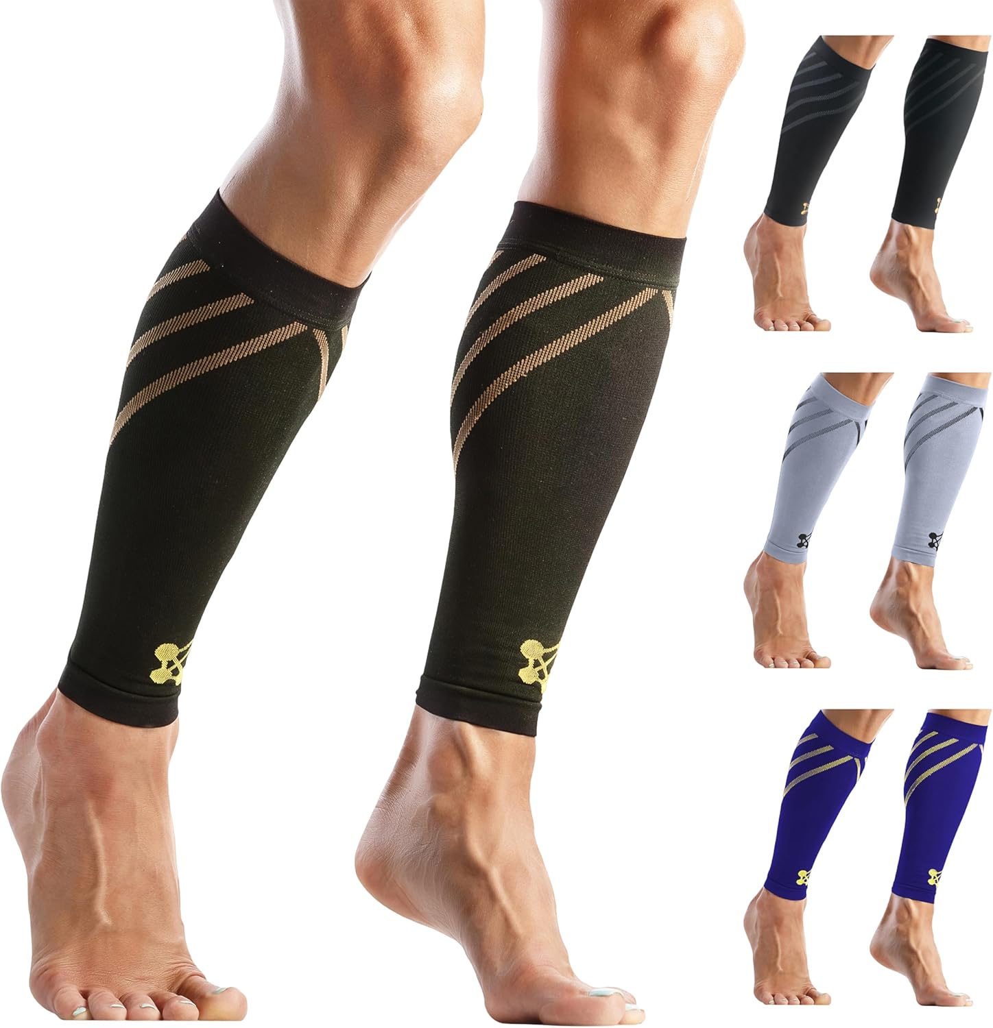 CopperJoint Calf Compression Sleeve for Men & Women, Footless Leg Support Sleeve, Wide Calf Friendly Fit, Breathable Copper-Infused Fabric for Running, Work and Everyday Wear, Single Sleeve, Large