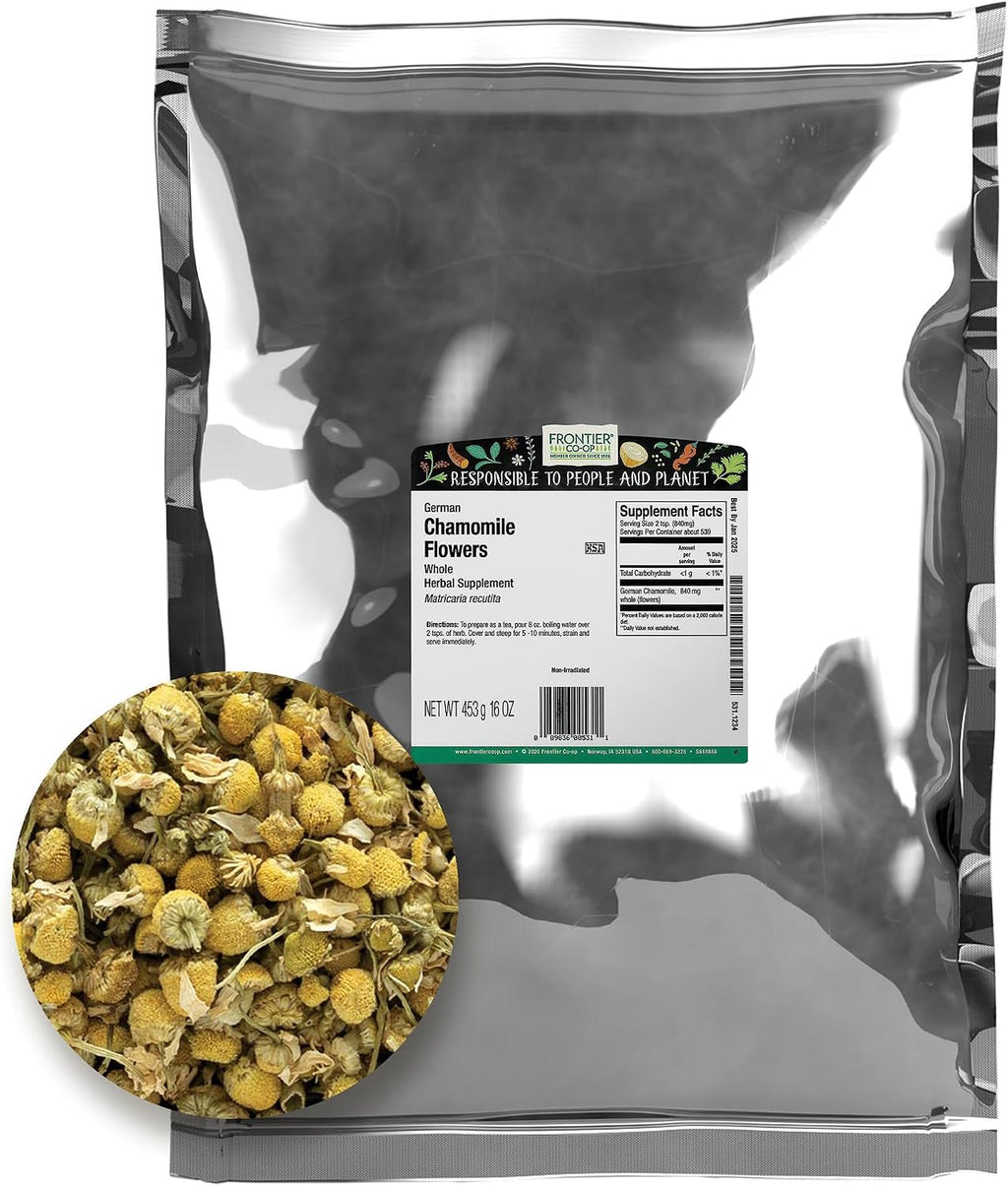 Frontier Chamomile Flowers, German Whole (double Cleaned), 16 Ounce Bag