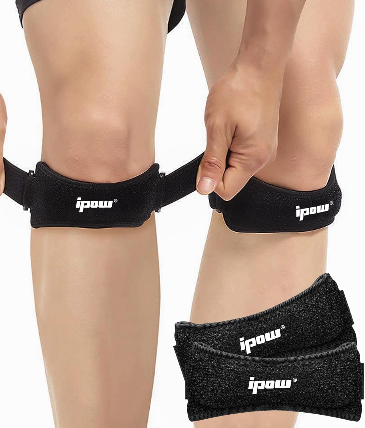 IPOW Patella Tendon Knee Strap 2 Pack Knee Pain Relief & Patella Stabilizer Knee Strap, Patellar Tendon Support Strap, Knee Brace for Running, Hiking, Soccer, Basketball, Jumpers Knee, Tennis, Volleyball & Squats