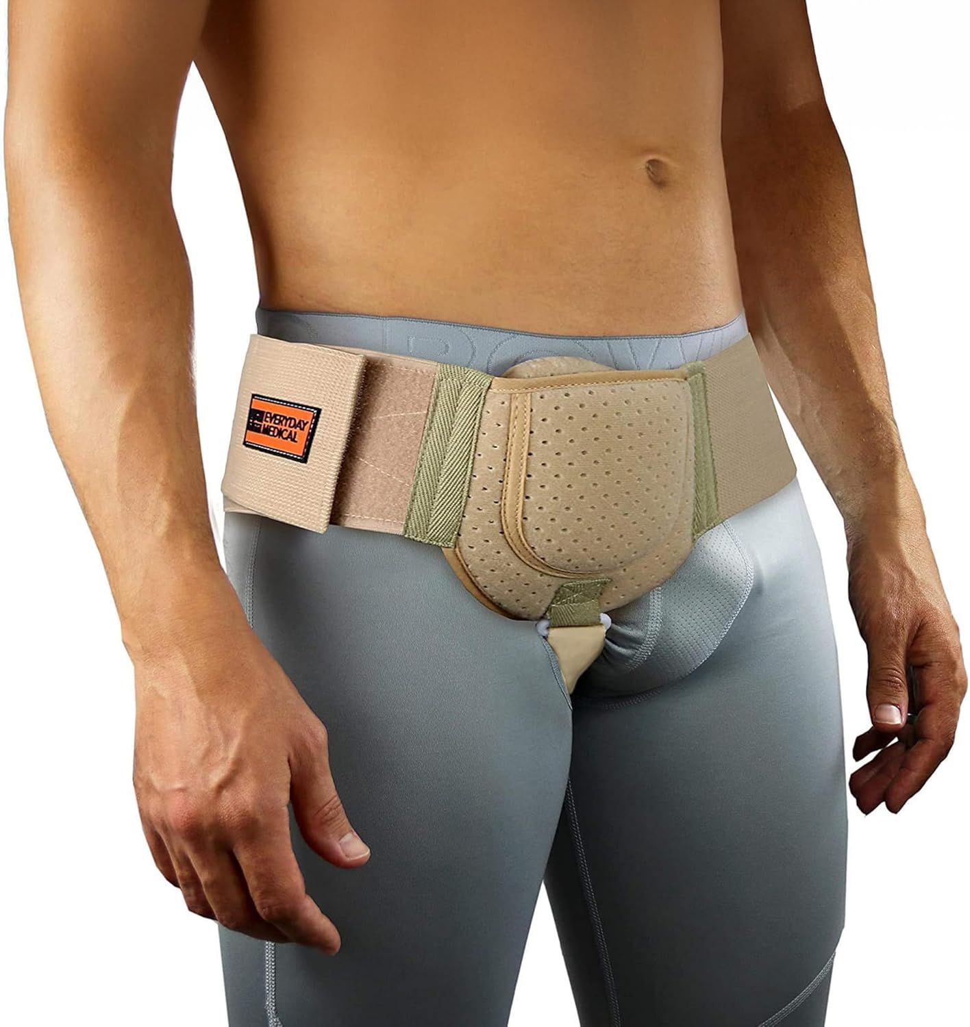 Everyday Medical Inguinal Hernia Support Belt for Men I Fits Left or Right Side I Post Surgery Men and Womens Hernia Support Truss for Inguinal, Groin Hernias I Adjustable Waist Strap I Beige | S/M