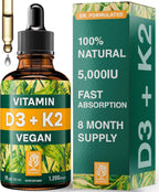 NATURTREU Vegan Vitamin D3 K2 Liquid Drops with MCT Oil for Adults (240 Servings) - Liquid Vitamin D K2 MK7 - All Natural, Non-GMO & Dr Formulated with 3X More Absorption - Third-Party Tested