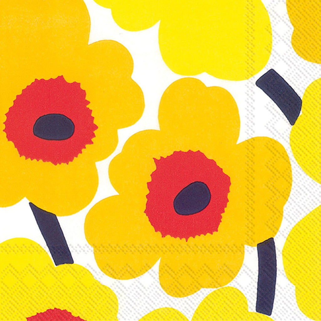 Boston International C552671 Ihr Marimekko Floral Beverage Paper Napkins, 5" x 5", Unikko Dark Yellow