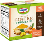 Kendel Instant Ginger Turmeric Tea – Unsweetened Real Ginger Powder Drink – Caffeine Free Wellness Beverage – Hot or Cold Mix – 14 Sachets