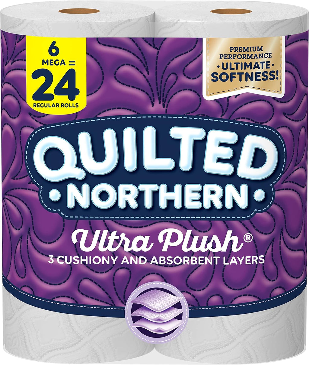 Quilted Northern Ultra Plush® Toilet Paper, 6 Mega Rolls = 24 Regular Rolls, 3-ply Bath Tissue