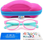 Blue Light Glasses for Kids Girls Boys with Cute Car Case, UV400 Protection, Anti Blue Ray Age3-12
