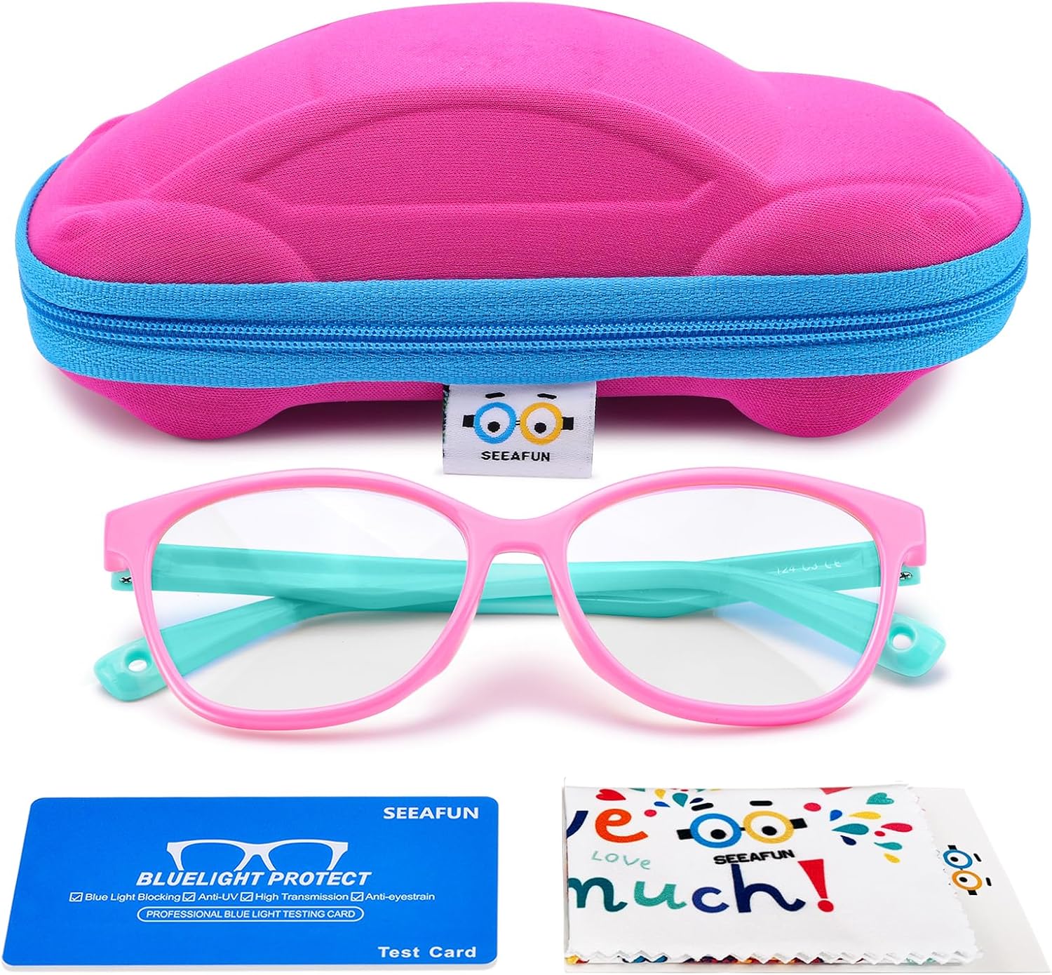 Blue Light Glasses for Kids Girls Boys with Cute Car Case, UV400 Protection, Anti Blue Ray Age3-12