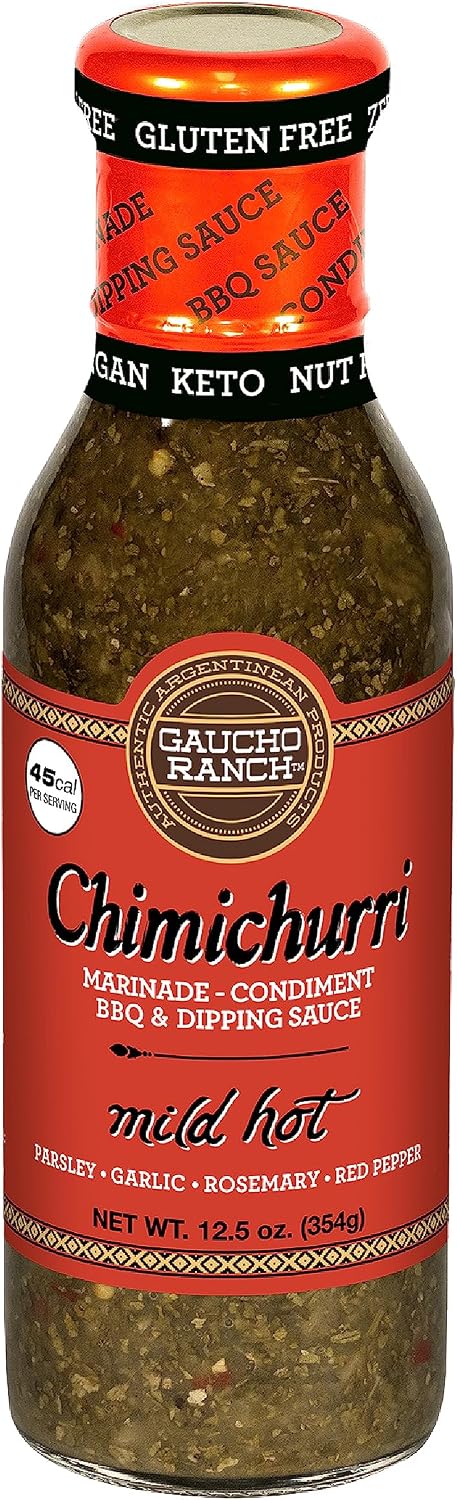 Gaucho Ranch Gourmet Chimichurri Steak Sauce Mild Hot | Authentic Argentinian Marinade & Meat Sauce for Beef, Chicken, Pork & Veggies | All Natural, Vegan, Gluten-Free, Keto, No Preservatives | 12.5oz