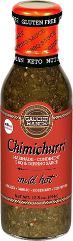 Gaucho Ranch Gourmet Chimichurri Steak Sauce Mild Hot | Authentic Argentinian Marinade & Meat Sauce for Beef, Chicken, Pork & Veggies | All Natural, Vegan, Gluten-Free, Keto, No Preservatives | 12.5oz