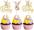 Gyufise 24Pcs Easter Bunny Oh Baby Cupcake Toppers Bunny Baby Shower Cupcake Pick Decorations for Easter Theme Spring Birthday Baby Shower Party Supplies Gold Glitter
