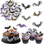 54PCS Edible Halloween Bat Cupcake Toppers Wafer Paper Bat Cupcake Toppers Spooky Bat Cupcake Picks for Halloween Theme Party Birthday Baby Shower Decor Supplies