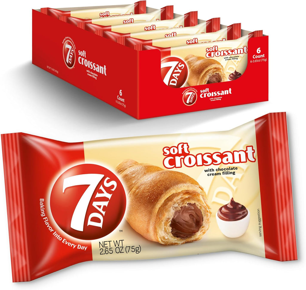 7Days Soft Croissant, Chocolate Croissant, Breakfast Pastry, Individually Wrapped On The Go Snack, Non-GMO (Pack of 6)