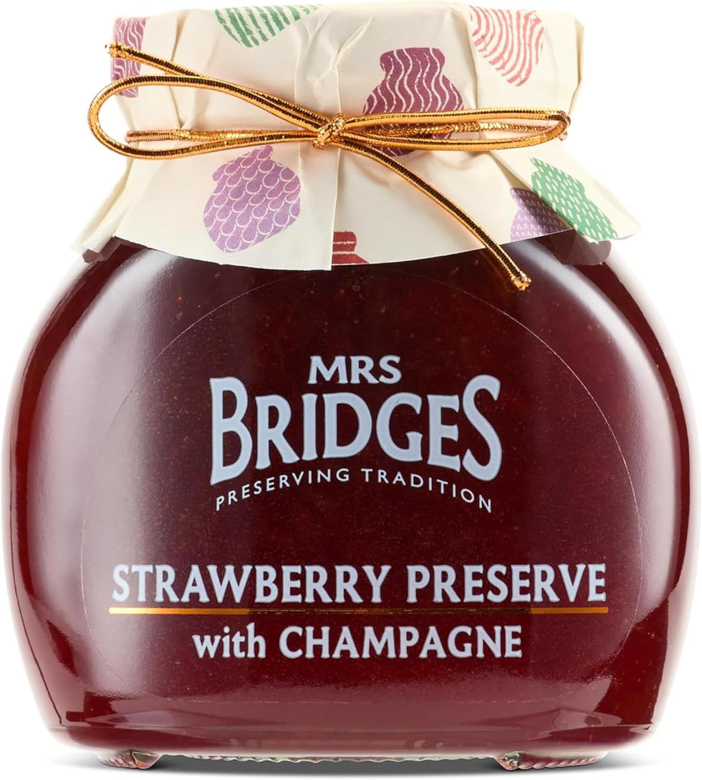 Mrs Bridges Strawberry Preserve with Champagne, Made in Scotland, 12oz Jar (Pack of 1)