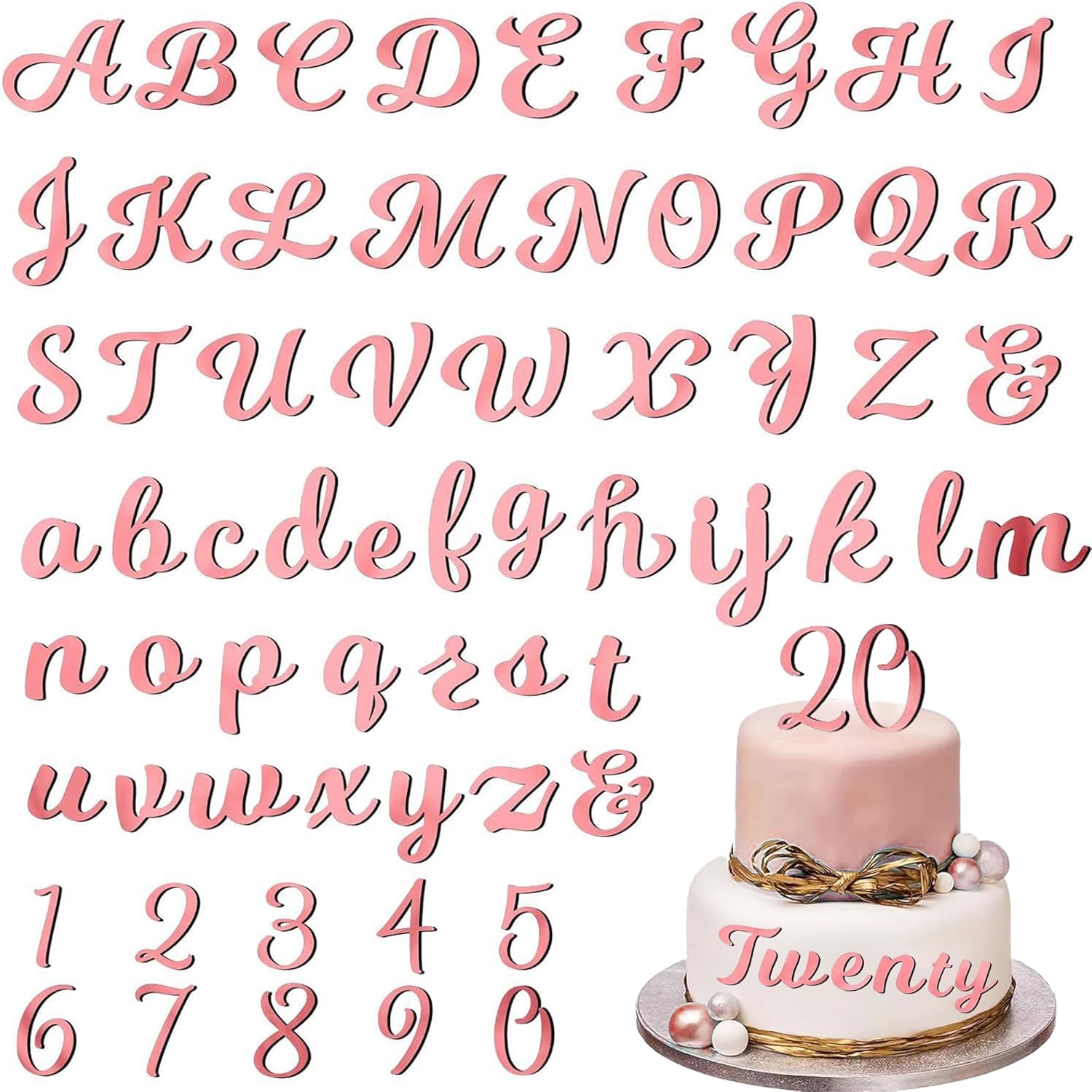 64 Pcs Acrylic Number Alphabet Cake Topper DIY Personalized Name Cupcake Toppers with A-Z Letter 0-9 Number Happy Birthday Set Suitable for Wedding, Birthday, Party Decoration (Rose Gold)