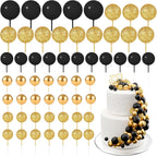 60Pcs Glitter Cake Balls Decorations Foam Cake Topper Balls Mini Balloon Cupcake Toppers for Cake Decorating Birthday Baby Shower Party (Glitter Black Gold)