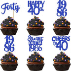 30 PCS 40th Birthday Cupcake Toppers Glitter Forty Happy 40th Straight Outta 1986 Cupcake Picks for Cheers to 40 Fabulous 40th Birthday Anniversary Party Cake Decorations Supplier Blue