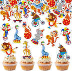 Ercadio 48 PCS Edible Circus Cupcake Toppers Circus Animals Cupcake Picks Magic Hat Elephant Horse Cake Decorations for Carnival Theme Baby Shower Kids Birthday Party Decor Supplies