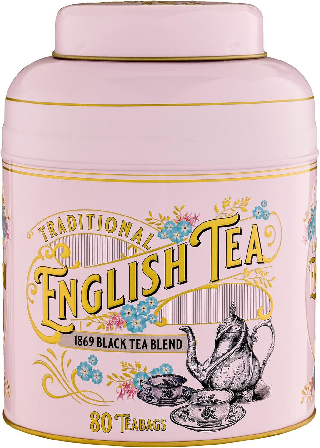 New English Teas Vintage Victorian Tea Caddy with 80 English Teabags (Rose Pink)