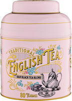 New English Teas Vintage Victorian Tea Caddy with 80 English Teabags (Rose Pink)