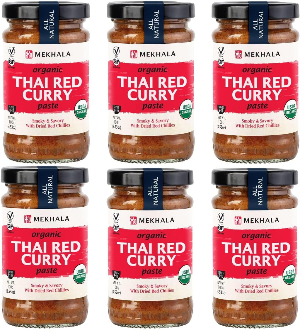 Mekhala Organic Thai Red Curry Paste. VEGAN. GLUTEN-FREE. NO ADDED SUGAR. Versatile. HOT (6x3.53oz)