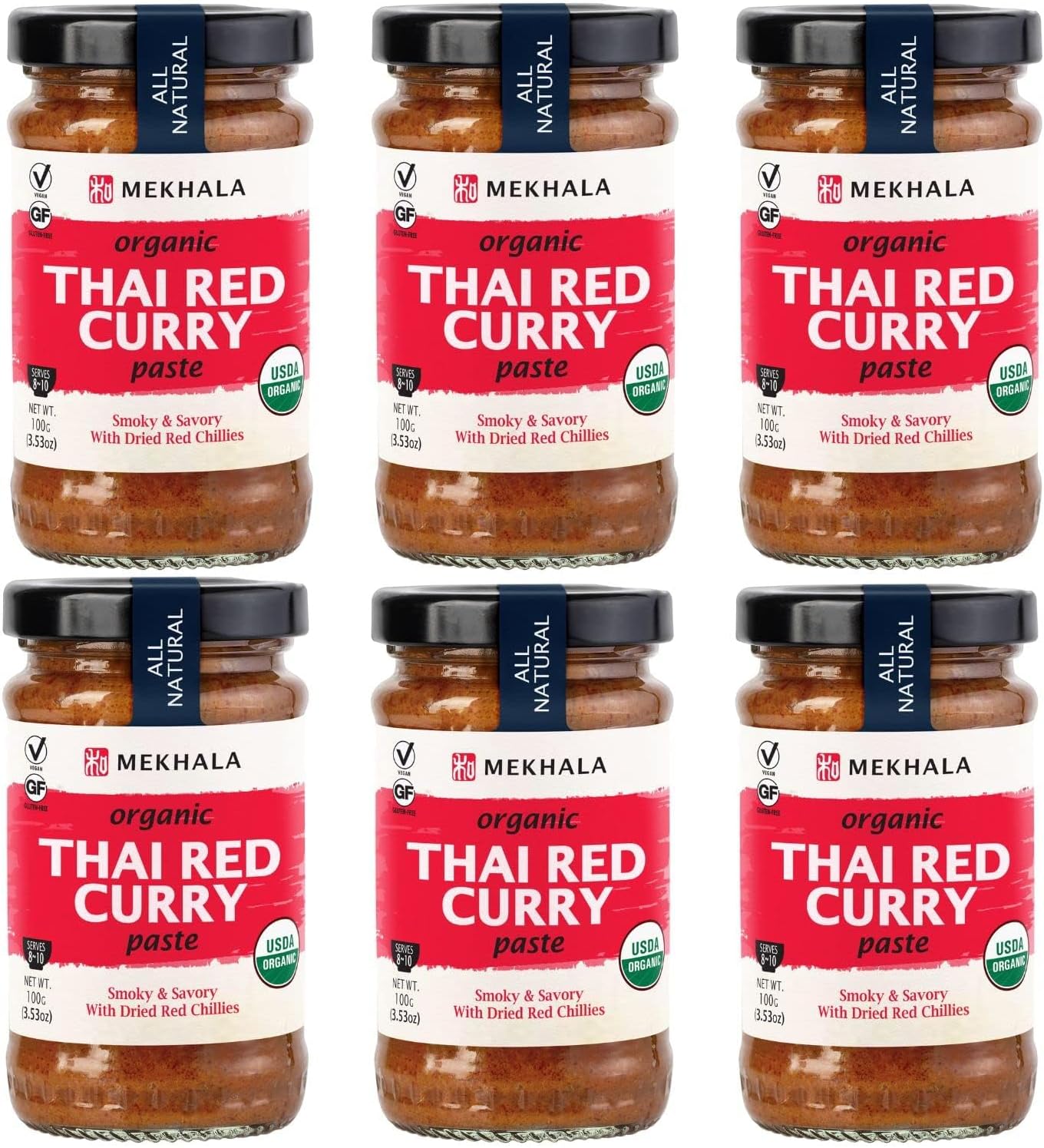Mekhala Organic Thai Red Curry Paste. VEGAN. GLUTEN-FREE. NO ADDED SUGAR. Versatile. HOT (6x3.53oz)