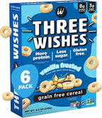 Three Wishes Grain-Free Protein Breakfast Cereal - 8g Protein and 3g Fiber - Healthy, Low-Sugar Breakfast Cereal, Gluten Free, Vegan-Friendly, Non-GMO - Vanilla Frosted, 6-Pack