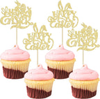 Gyufise 24 Pack Happy Easter Cupcake Toppers Glitter Rabbit Bunny Cupcake Pick Decorations for Happy Easter Spring Themed Baby Shower Kids Birthday Cake Decoration Party Supplies Gold