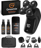 Groomie Crispy AF, Shaving & Grooming Kit for Bald Men - Set Includes BaldiePro Electric Razor, Pre-Shave Oil, Aftershave, Deodorant & Travel Carrying Case - All-in-One Head Shaver Kits for Men