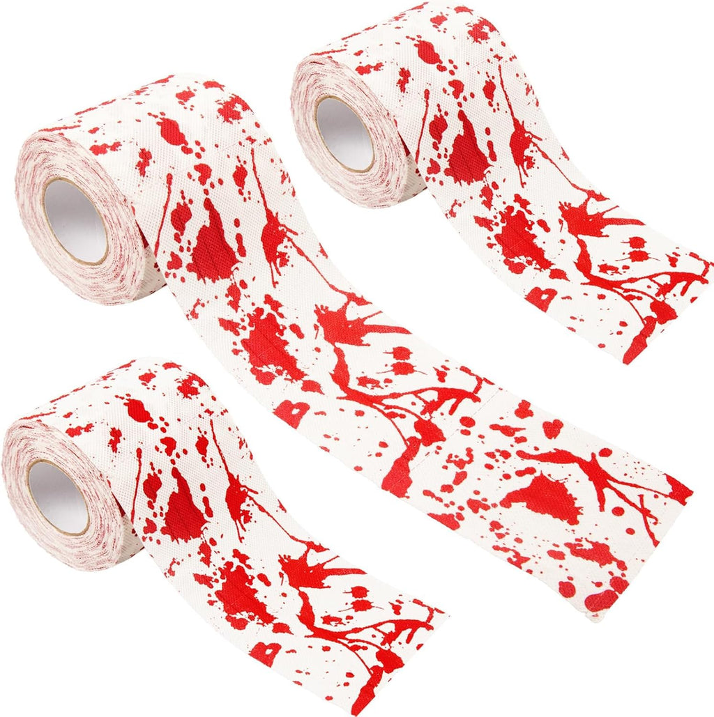3 Rolls Halloween Bloodstain Toilet Paper Horror Bloodstain Pattern Toilet Paper Halloween Scary Bloody Paper for Spooky Haunted House Party Decoration