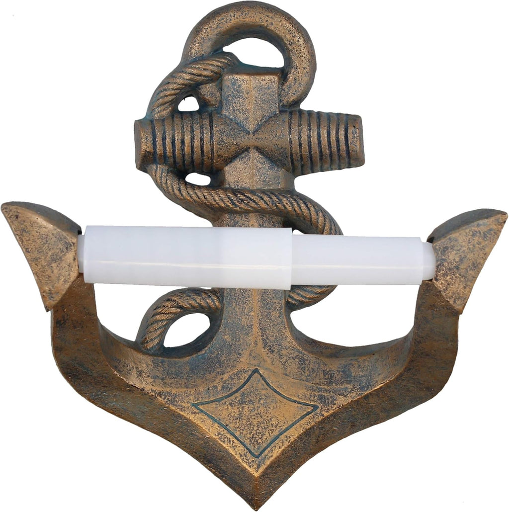 Top Brass Decorative Boat Anchor Toilet Paper Holder - Rustic Rope Wrapped Nautical Decor - Bronze/Verdigris Finish