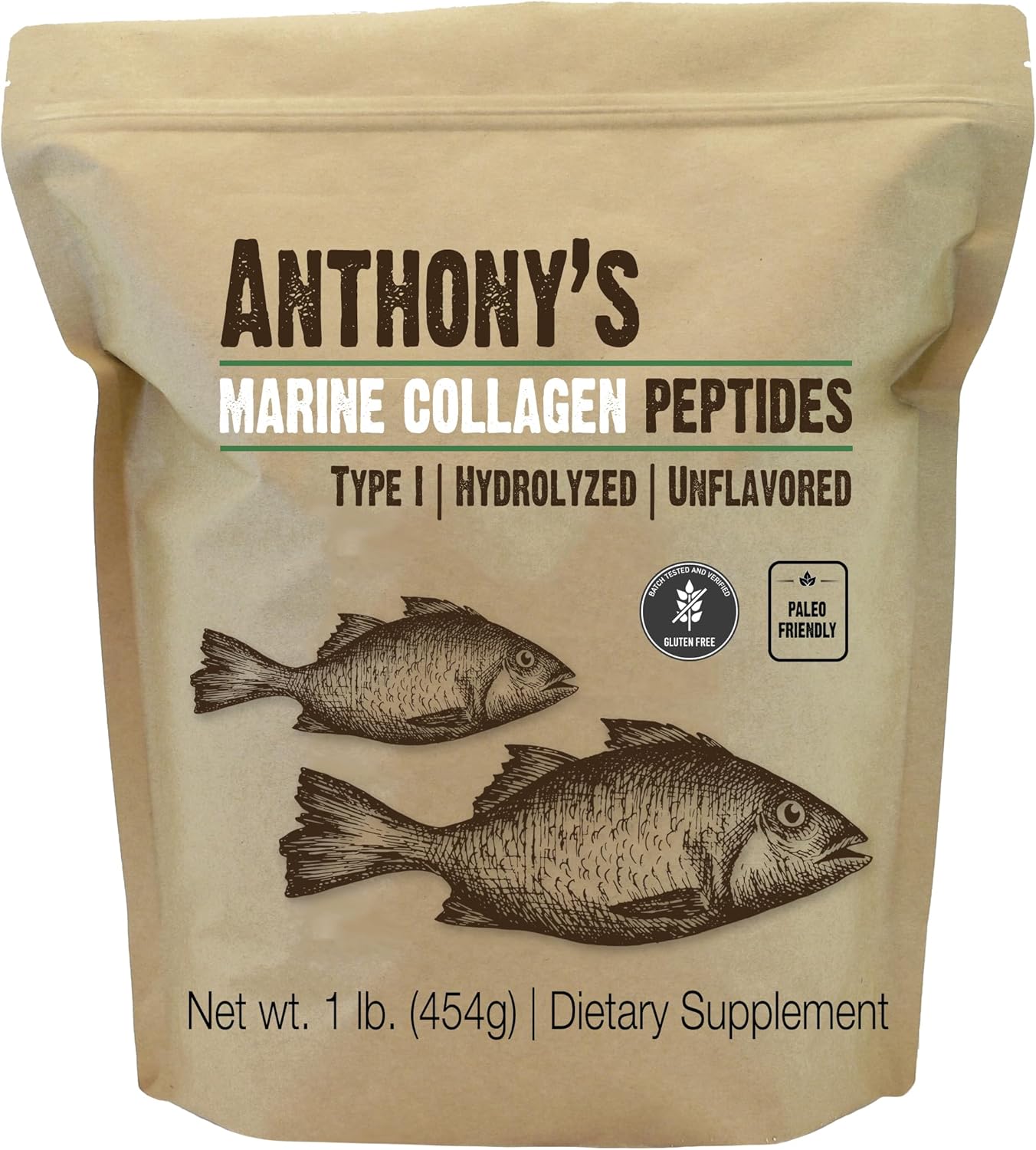 Anthony's Hydrolyzed Marine Collagen Peptides, 1 lb, Gluten-Free, Paleo and Keto Friendly, Unflavored