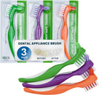 TCS Fresh Soft Bristle Denture Brush – for Dentures, Retainers & Aligners – Made with Premium Dupont® Nylon Bristles (0.18 mm) for Gentle Plaque Removal – Ergonomic Handle & Dual Brush Heads – 3 Pack