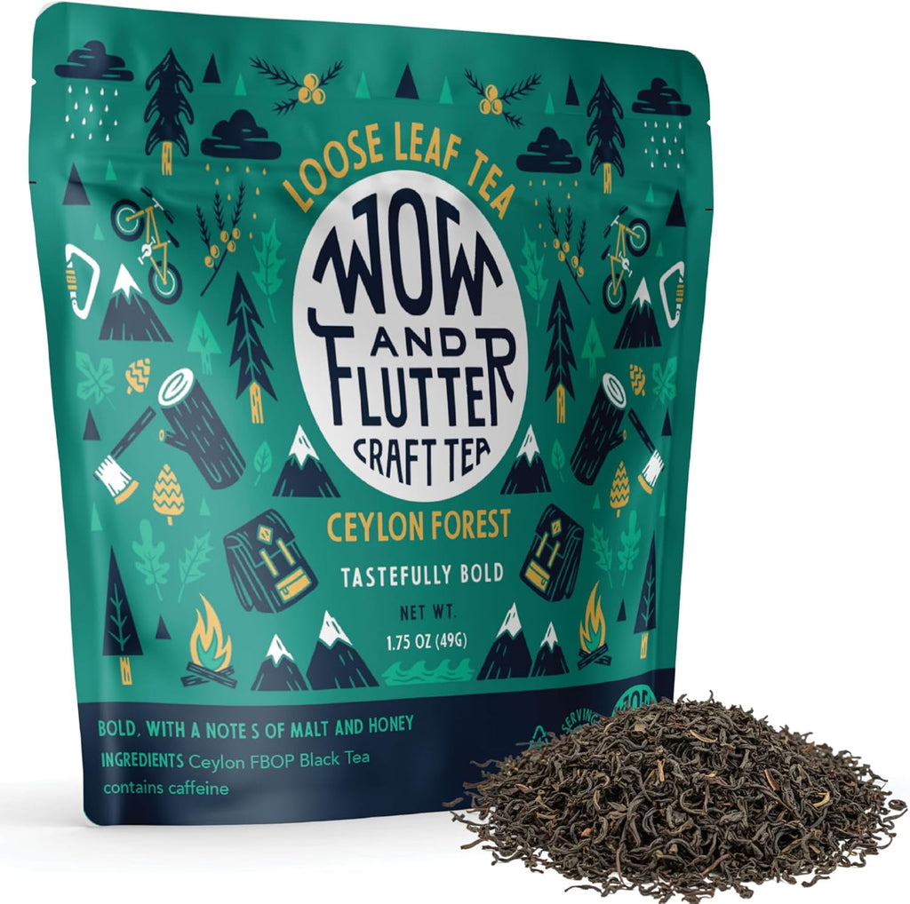 Wow and Flutter Ceylon Forest Loose Leaf Black Tea | Single-Origin Sri Lankan FBOP Leaves, Bold, Smooth & Naturally Sweet Malt + Honey Notes | Small-Batch Fresh Packed - 1.75 oz Pouch