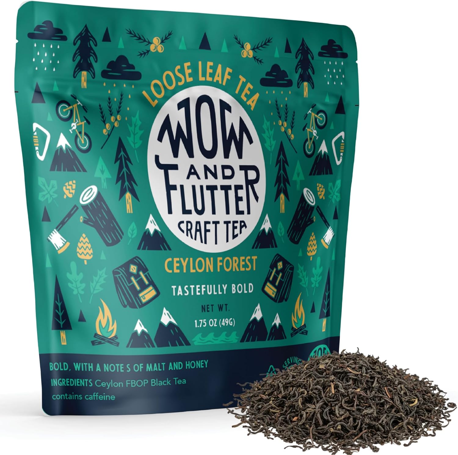 Wow and Flutter Ceylon Forest Loose Leaf Black Tea | Single-Origin Sri Lankan FBOP Leaves, Bold, Smooth & Naturally Sweet Malt + Honey Notes | Small-Batch Fresh Packed - 1.75 oz Pouch