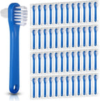 50 Pcs Denture Brush Bulk, Dual Head Firm Hard Bristle Denture Toothbrush Portable Individually Blue Dentures Cleaner Brush for False Teeth, Mouth Guards, Clear Braces