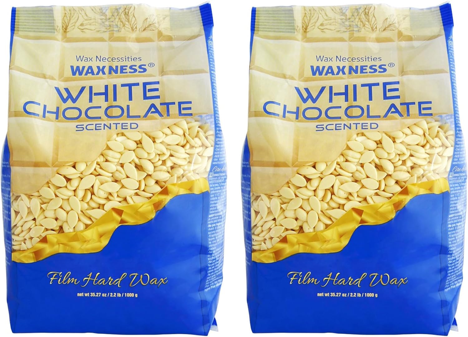 Waxness Film Hard Wax Beads White Chocolate 2.2 lb (1 kg) Pack of 2 – Stripless Professional Hard Wax for Face & Body, Smooth Application, Suitable for Sensitive Skin – Made in Italy