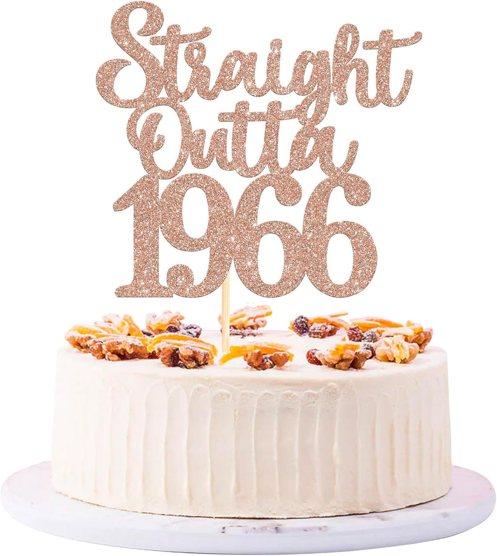 1 Pack 60th Birthday Cake Topper Glitter Straight Outta 1966 Sixty Awesome Since 1966 Cake Pick 60 Fabulous Cake Decorations for 60th Birthday Wedding Anniversary Party Supplies Rosegold