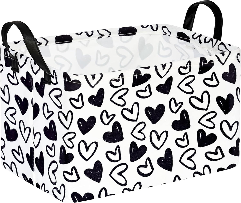 Black Heart Valentine Gift Love Storage Basket Clothes Laundry Storage Box Shelf Bins, Gift Basket Laundry Hamper with Handles