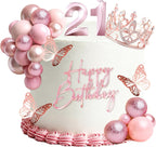 21st Birthday Cake Topper Set, Rose Gold Balls Cake Toppers with Happy Birthday Crown Tiara, Numeral 21 Candle and Birthday Candles for 21 Birthday Party Decorations (21st)