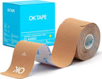 OK TAPE Kinesiology Tape 10 inches Precut, 20 Strips, Cotton Elastic Athletic Tape Latex Free, 2in x 16ft, Beige