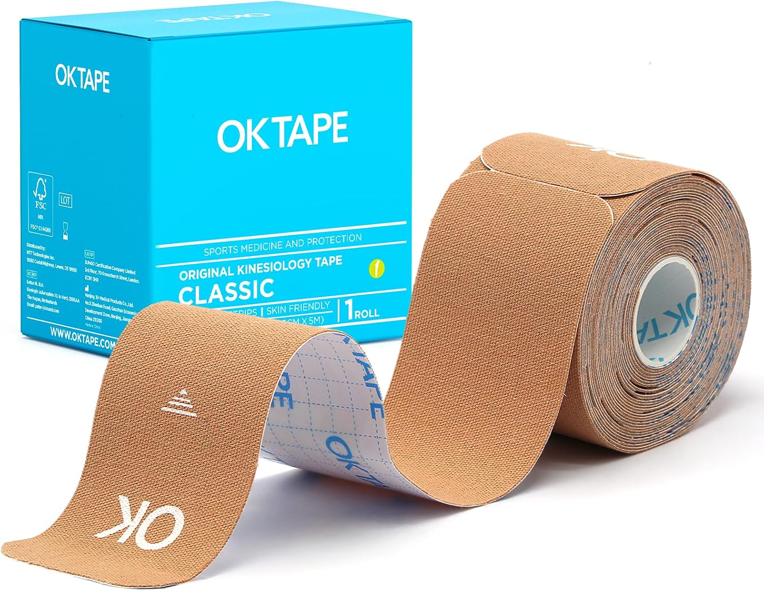 OK TAPE Kinesiology Tape 10 inches Precut, 20 Strips, Cotton Elastic Athletic Tape Latex Free, 2in x 16ft, Beige